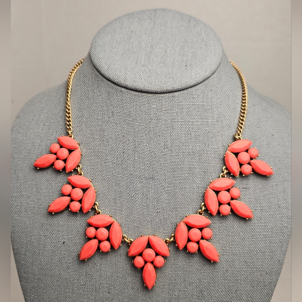 [J. CREW] Coral Triple Opaque Gemstone Gold Toned Collar Statement Necklace
